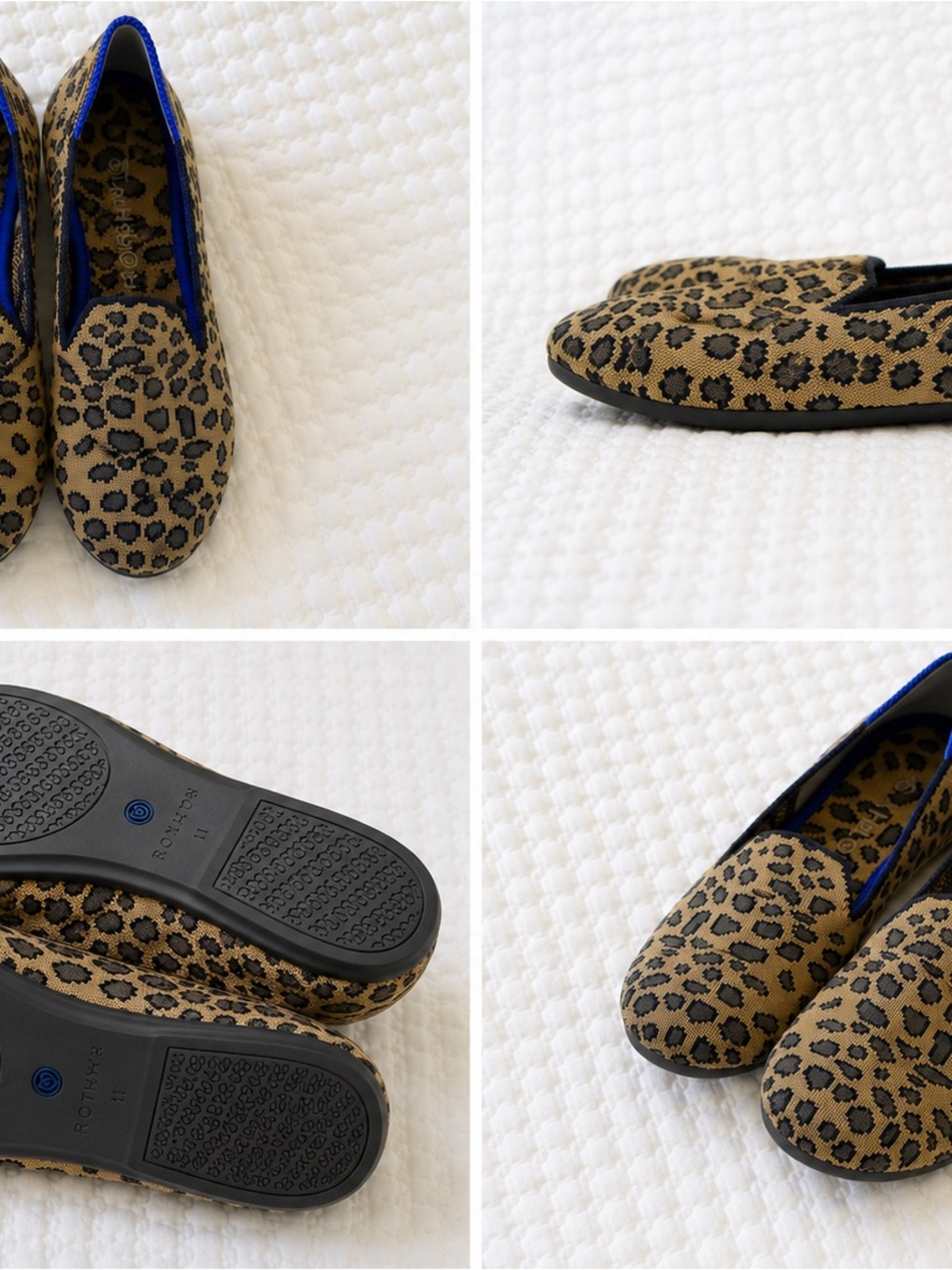 Rothy's Leopard Print Kids Ballet Flats with Blue Trim
